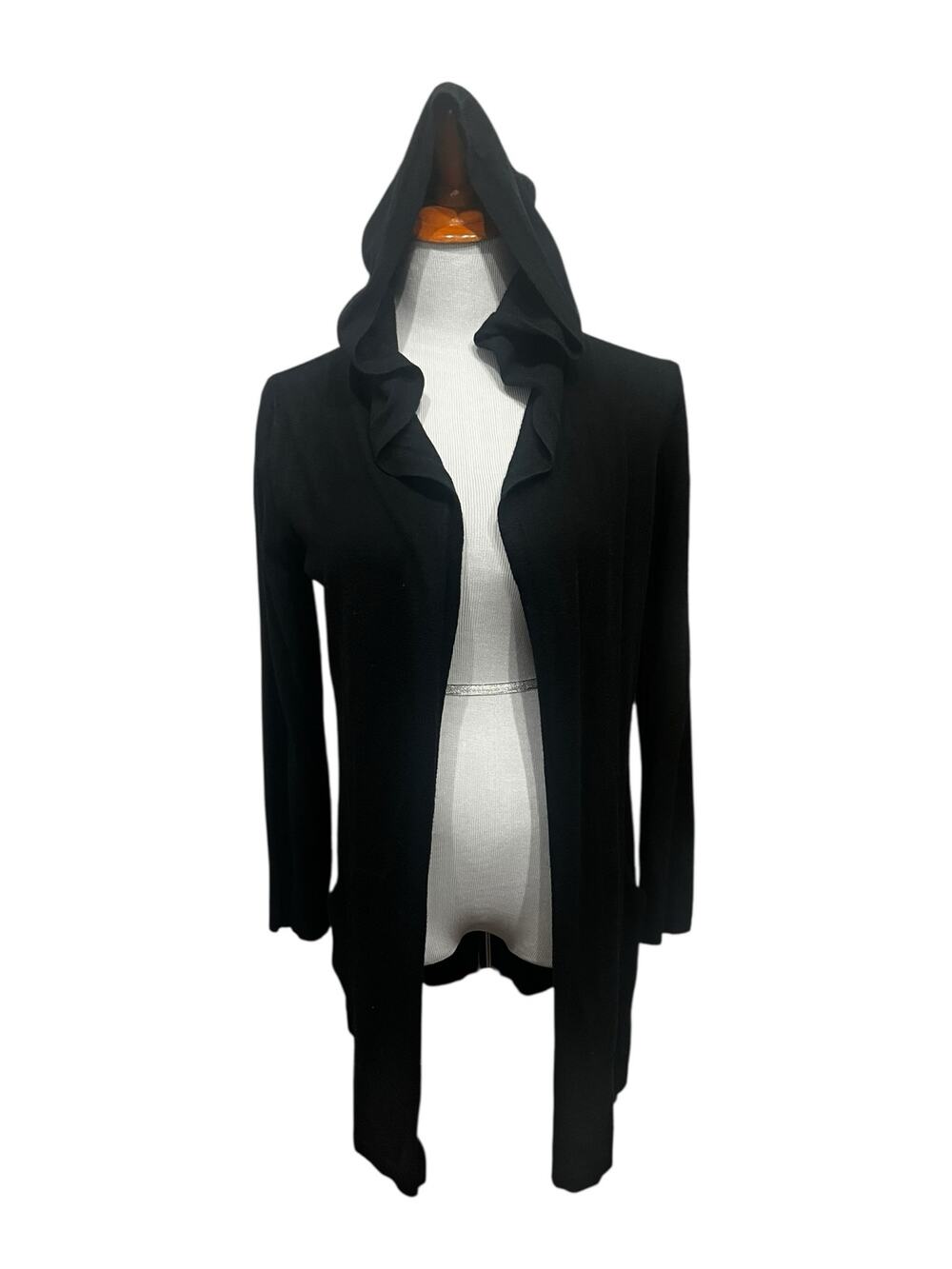 Cyrus Women's Black Long Hooded Open Front Cardigan SIZE Large